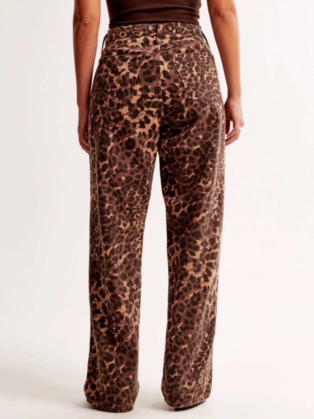 Abercrombie & Fitch Leopard Print Curve Love Wide Leg Pants - Brown - Picture 3 of 4
